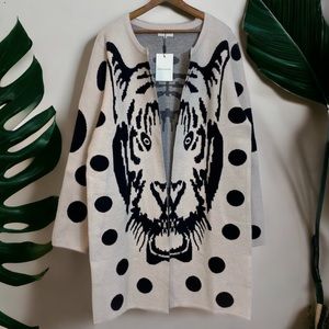 Anthropologie Pepaloves Open Front Long Tiger Cardigan Sweater